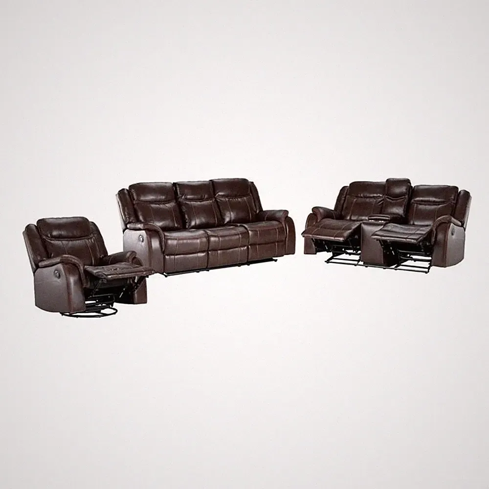 Sunset Trading Avant 3-Piece Faux Leather Reclining Living Room Set in Brown