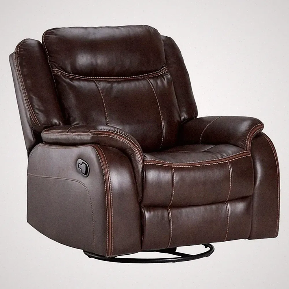 Sunset Trading Avant 38" Faux Leather Reclining Rocking Swivel Chair in Brown