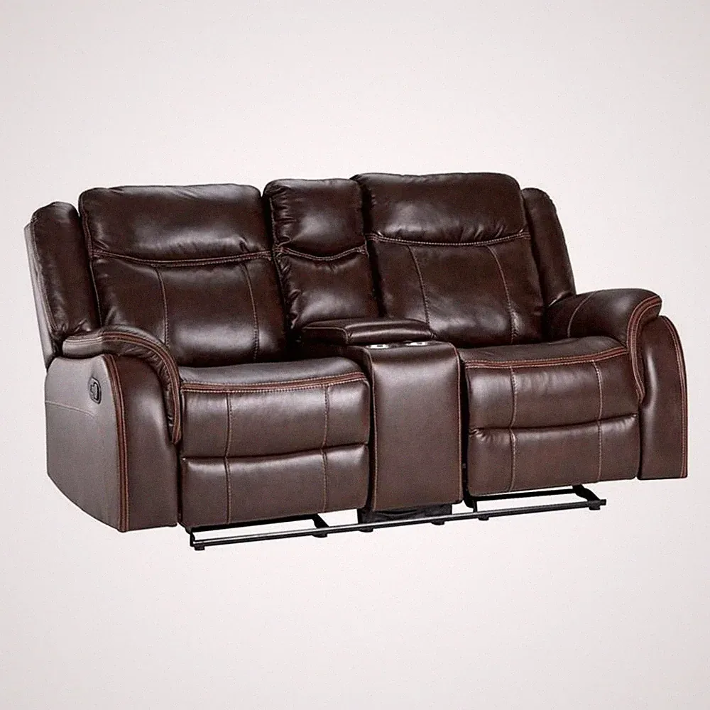 Sunset Trading Avant 76" Faux Leather Dual Reclining Rocking Loveseat in Brown