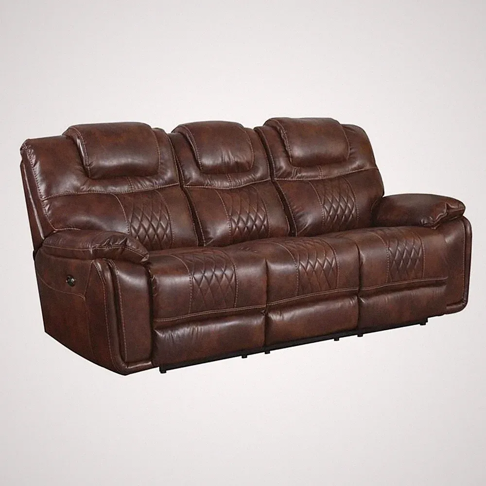 Sunset Trading Diamond Power Faux Leather Dual Reclining Sofa in Brown