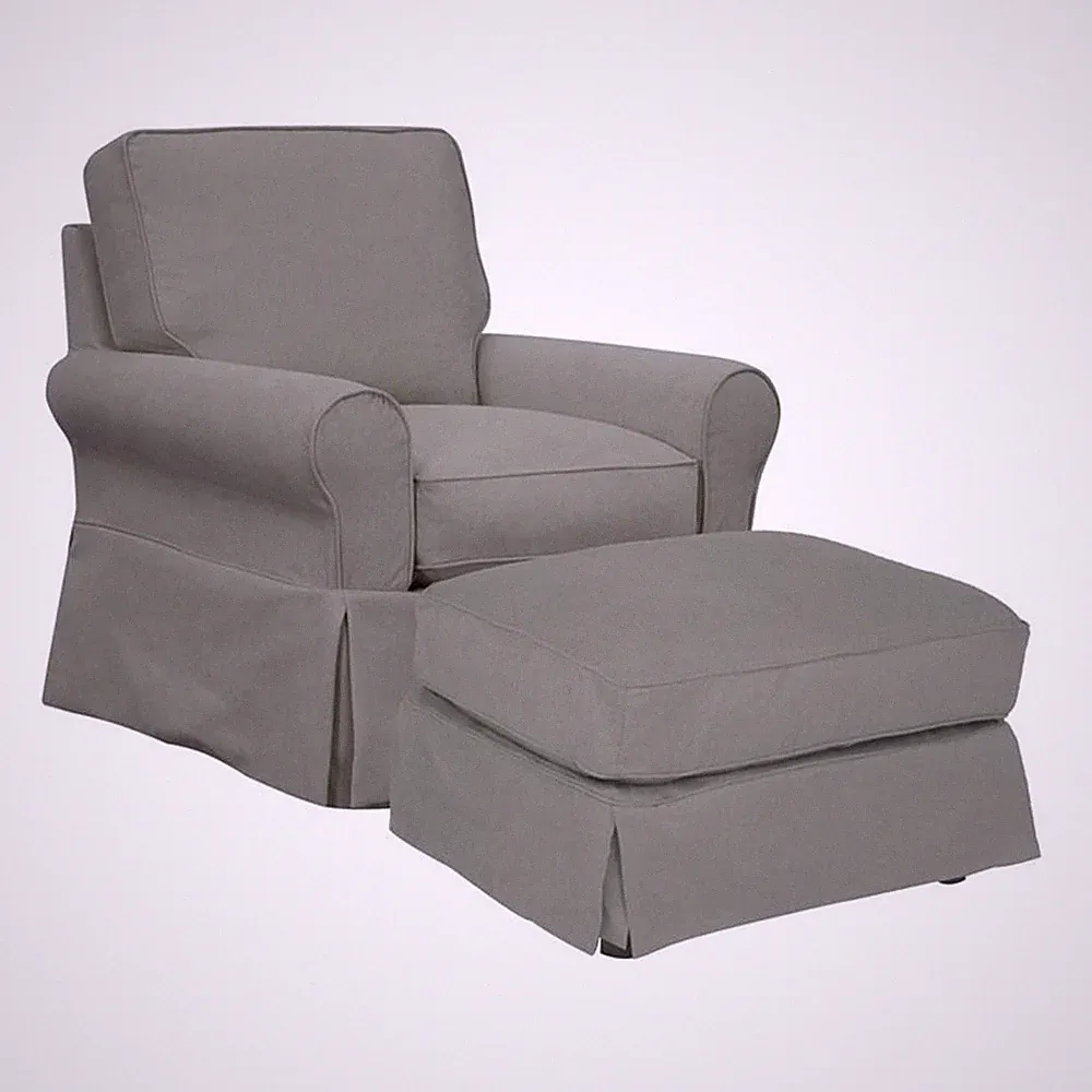 Sunset Trading Horizon Fabric Slipcovered Swivel Rocking Chair & Ottoman in Gray