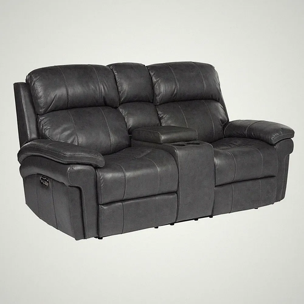 Sunset Trading Luxe Leather Reclining Loveseat with Power Headrest in Gray