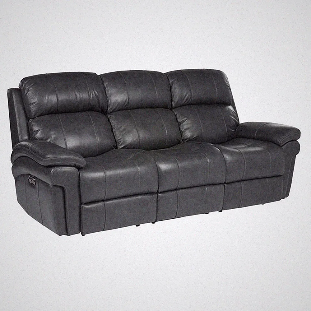 Sunset Trading Luxe Leather Reclining Sofa with Power Headrest in Gray