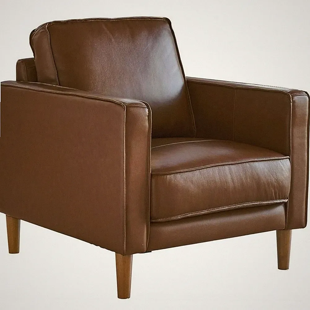Sunset Trading Prelude 32" Contemporary Top-Grain Leather Armchair in Chestnut