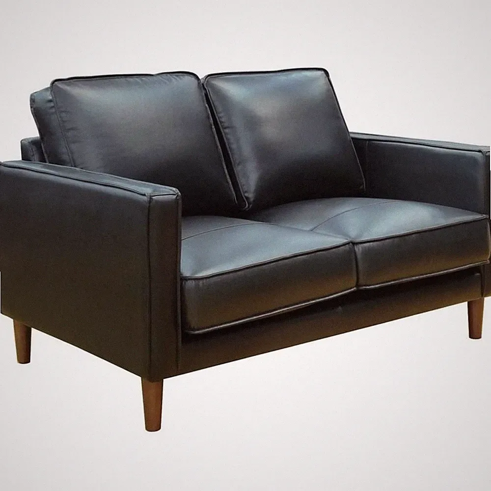 Sunset Trading Prelude 55" Contemporary Top-Grain Leather Loveseat in Black
