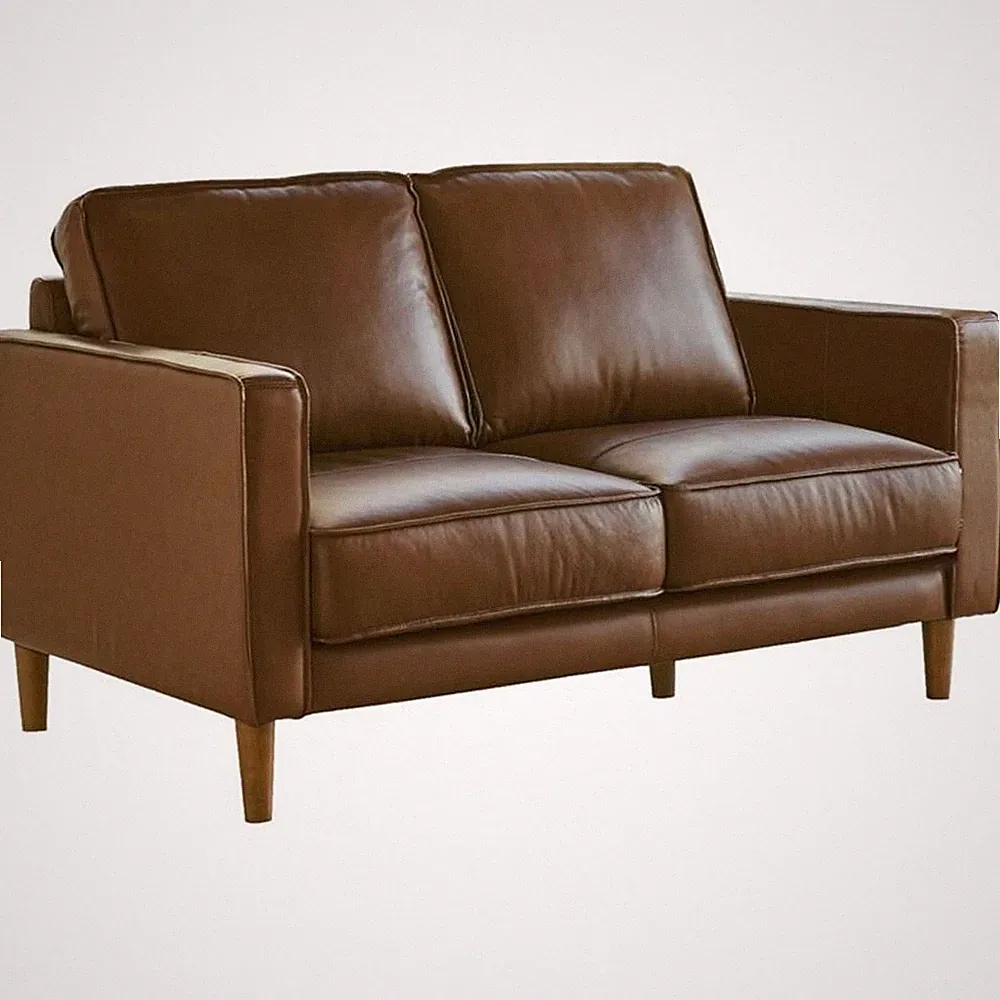 Sunset Trading Prelude 55" Contemporary Top-Grain Leather Loveseat in Chestnut